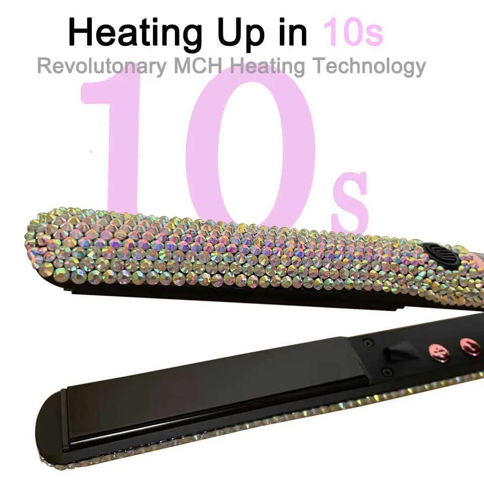 Hair Straightener and Curler with Dia Plancha de pelo y rizador 2 en High Temperature 500°F Titanium Floating plate 1 inch