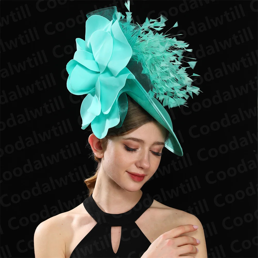 Big Flower Wedding Fascinator Hat Women Formal Party Tea Headpiece Ladies Cocktail Church Chapeau Cap Headband Woman Millinery 250514