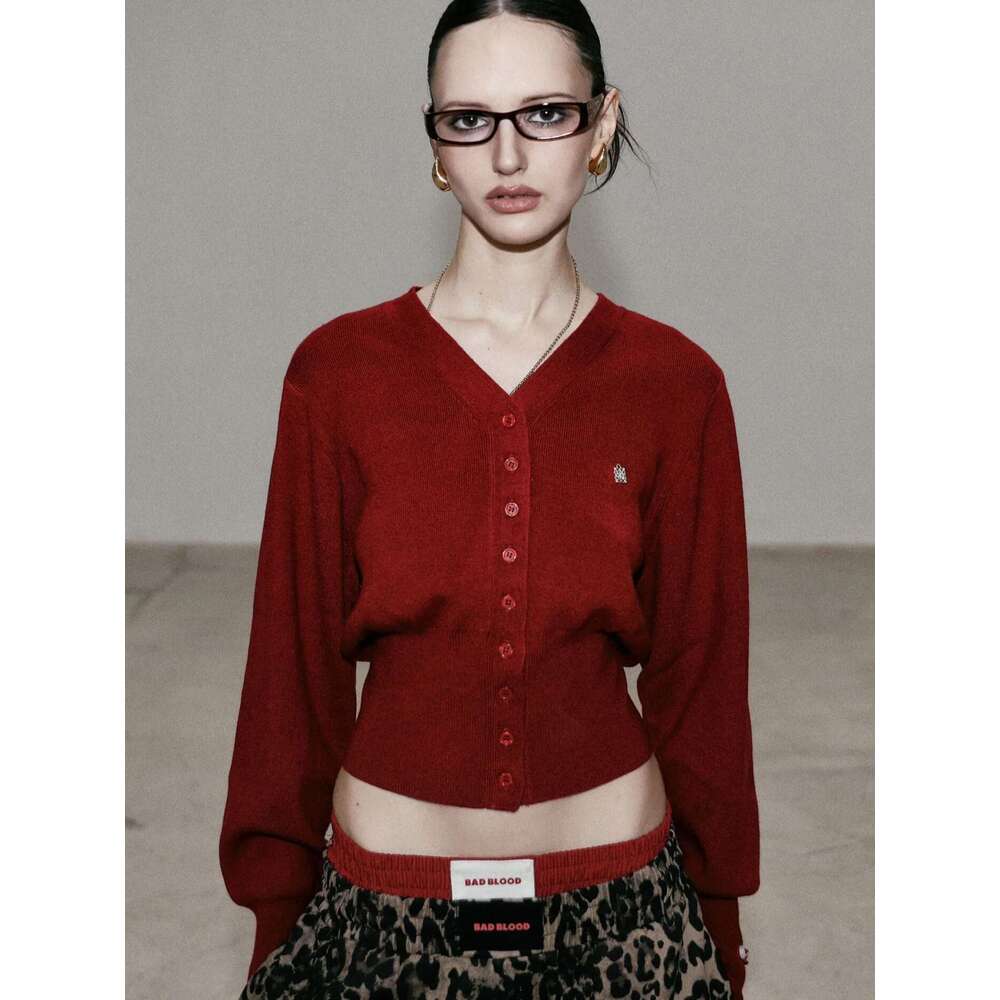 Women American Retro Style Vintage Knitted Cardigan Solid Color Sweaters V-Neck Embroidered Short Tops For Sweet Girls