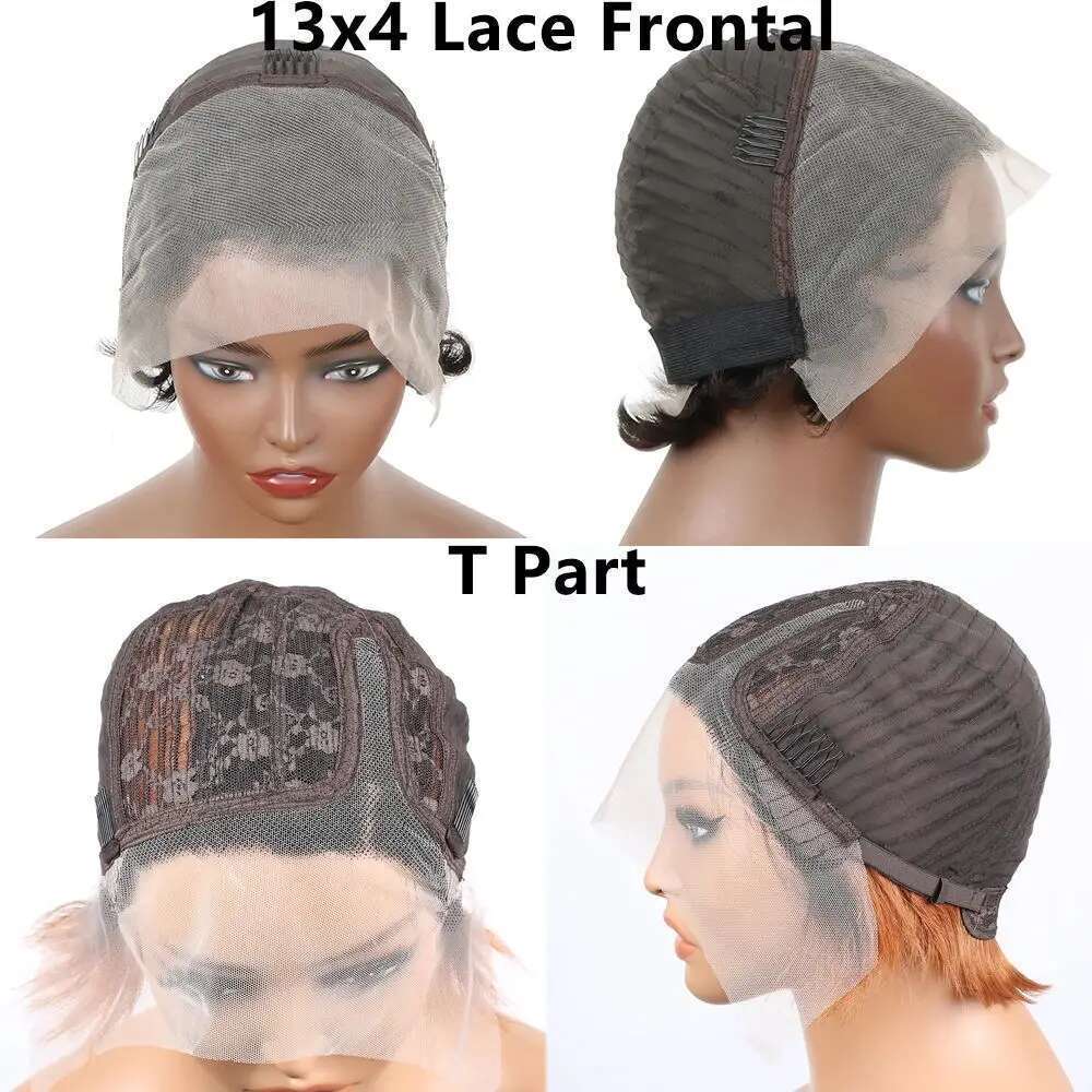 99Jpixie Cut 13X4 Transparent Front Wigs For Women Short Bob Inidan Pre Plucked Lace Frontal Human Hair Wig 180 Density