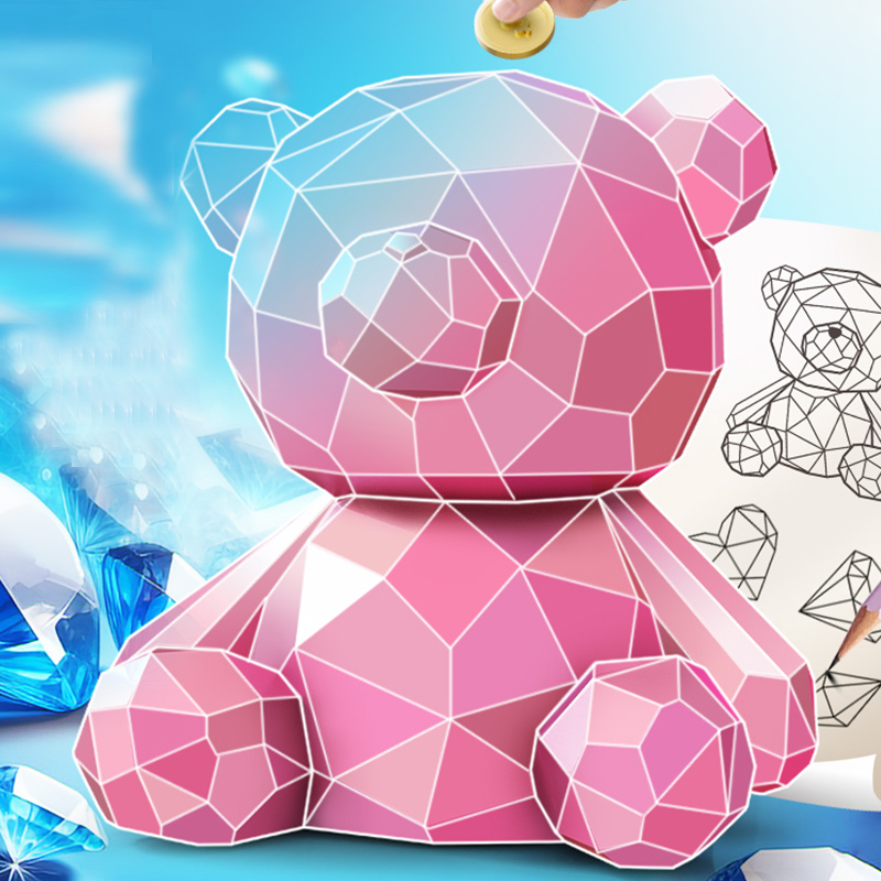 Red sitting geometric bear piggy bank