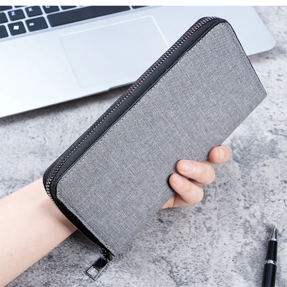 Men Long Wallet Large Capacity Multiple Card Slots Canvas Zippered Purse Business Handbag Card Holder Wallet Coin Bag 250514
