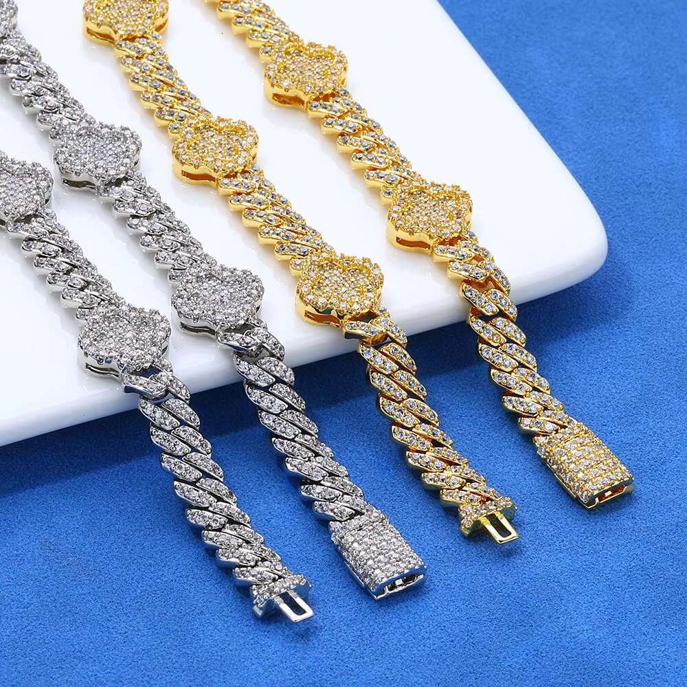 Hip Hop Ice Out Bracelet Jewelry Men 925 Silver 6mm Clover Cuban Chain Geometric Bracelet VVS D Color Moissanite Bracelet Custom