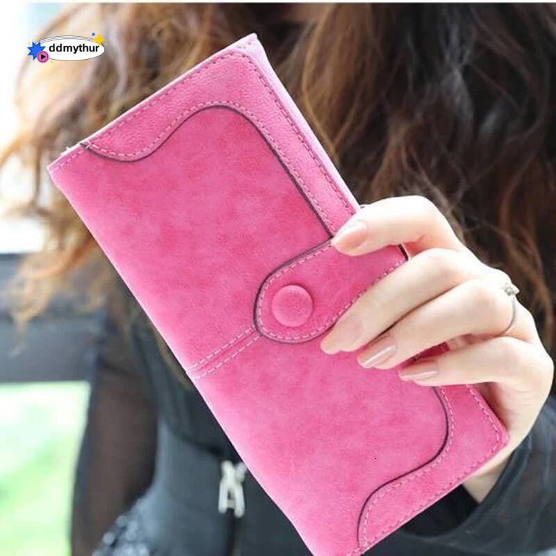 Trendy Retro Women's PU Leather Long Wallet Frosted European Style Holder, Fashion Buckle Clutch Purse ddmythur