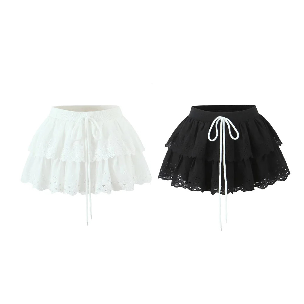 UNIZERA womens short skirt with layered lace and fluffy solid color temperament summer 250515