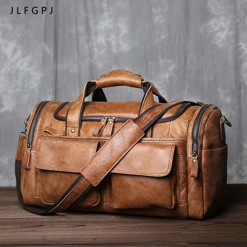 Retro Men's First Layer Cowhide Large-Capacity Portable Travel Genuine Leather Shoulder Messenger Bag