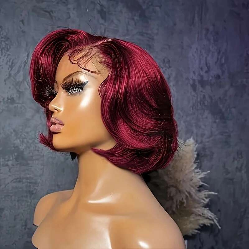 99Jpixie Cut 13X4 Transparent Front Wigs For Women Short Bob Inidan Pre Plucked Lace Frontal Human Hair Wig 180 Density