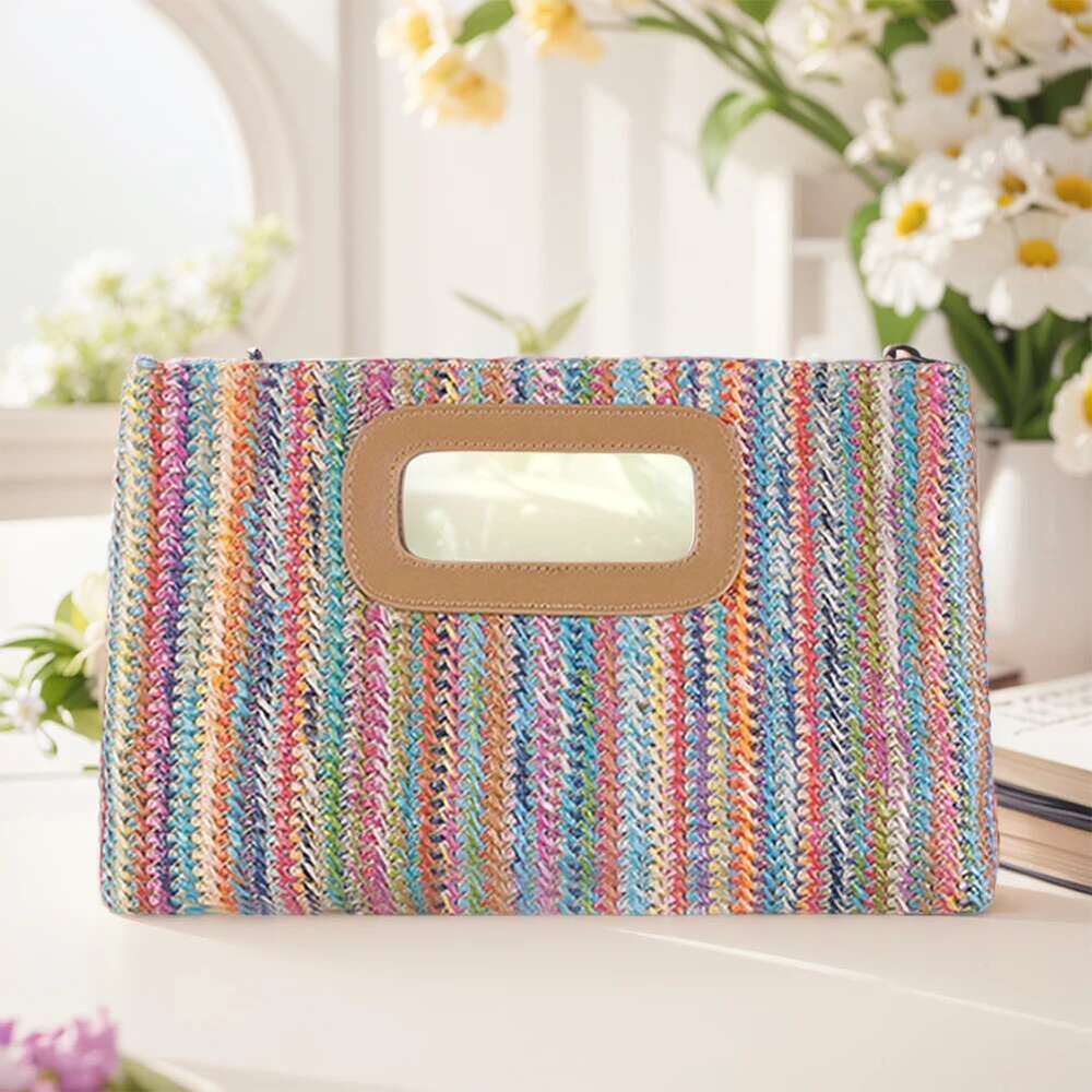 Clutch Handbag Purse For Women Straw Woven Raffia Top Handle Rattan Shoulder Crossbody Bags Vacation Summer Beach Bag
