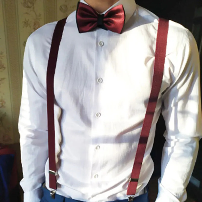 2Pcs Classic Adult Suit with Bow Tie and Suspenders Kit Adjustable Y Back Bowtie Set Fashion Black Suspenders Set 250515