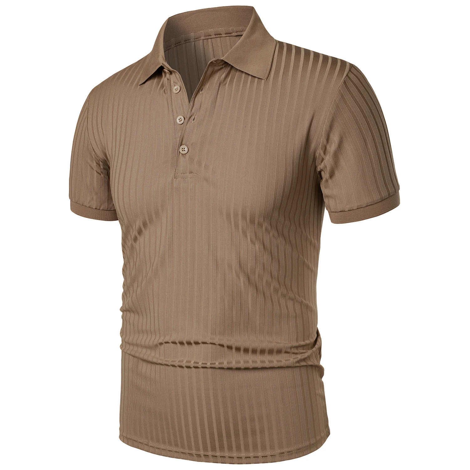 Mens running sports fitness wear summer high stretch vertical short-sleeved POLO shirt slim knit base shirt 250515