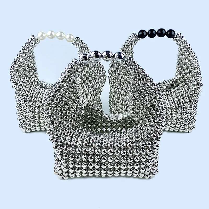 European American High-End Texture Handmade Sier Beaded Pillow Banquet Bag, Fashionable And Versatile