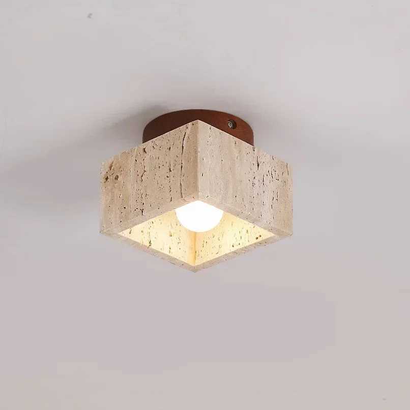 Wood Yellow Travertine Ceiling Mounted Lamp Hallway Aisel Stone Decoration Light Fixtures Corridor Home Indoor Outdoor Modern Z250515