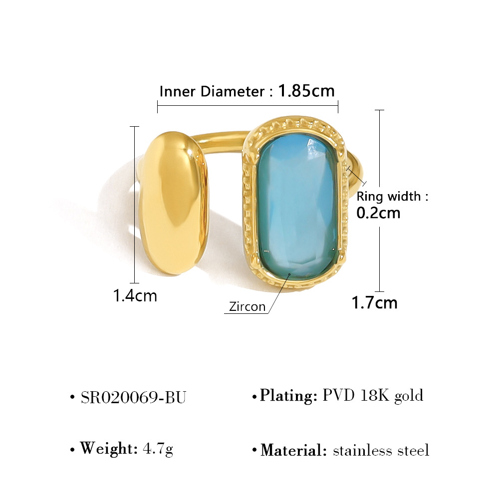 Gold Retro Color AAA Zircon Stainless Steel Ring for Women Simple Geometric Opening Fashion Ring