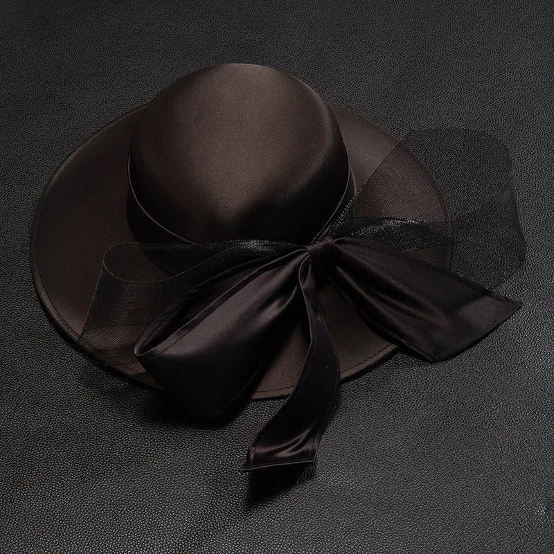 Women Chruch Satin Fedora Hat Women Elegant Wedding Fascinator Bow Party Chapeau Femme Vintage Chapeu marca de luxo 250514