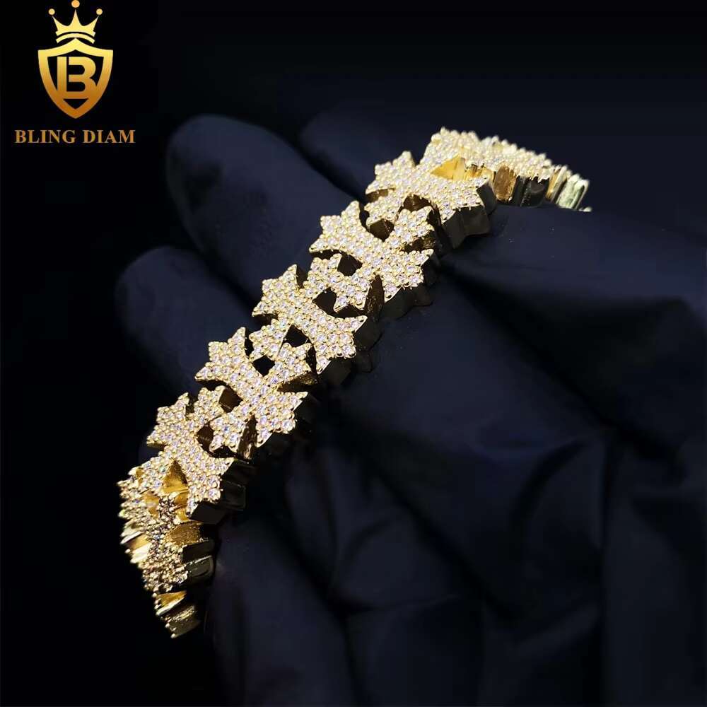 16mm Luxury Jewelry Hip Hop 925 Sterling Silver Moissanite Cuban Link Chain Cross Iced Out Bracelet