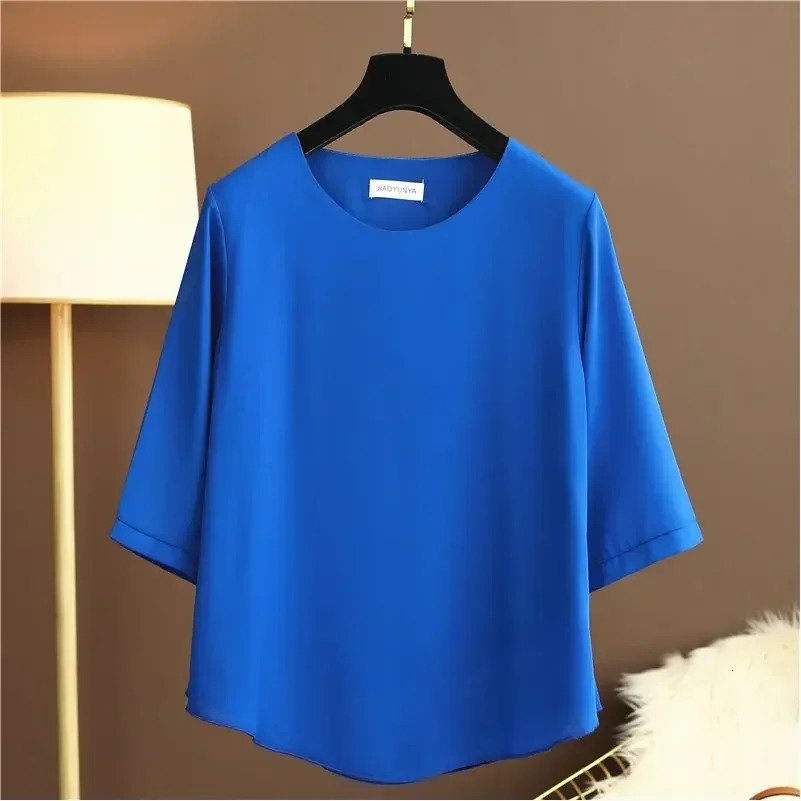 Moyisu Arrival Plus-size Seven-point Sleeved Summer Plus Size Womens Blouse Western Style Short Sleeved Chiffon Shirt 250514