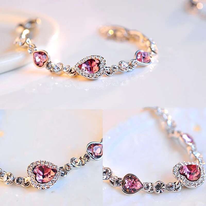 New Lucky For Female Blue Crystal Heart Charm Bracelet Women Bridal Wedding Engagement Fine Jewelry Gift