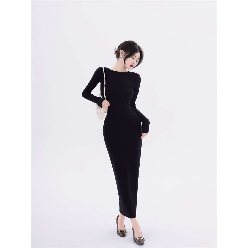 White Dress Maxi Dress 6889 Delicate~Round Neck Pure Desire Sexy Waist Slimming Over Knee Paper Figure Dress Long Skirt KQ