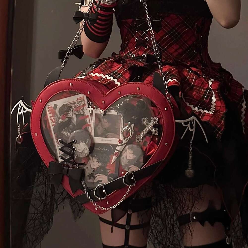 Original Lolita Dark Girl Bow Chain Love Small Pain Bag Large Capacity Y2k Subculture Jk Uniform Shoulder Messenger Bags