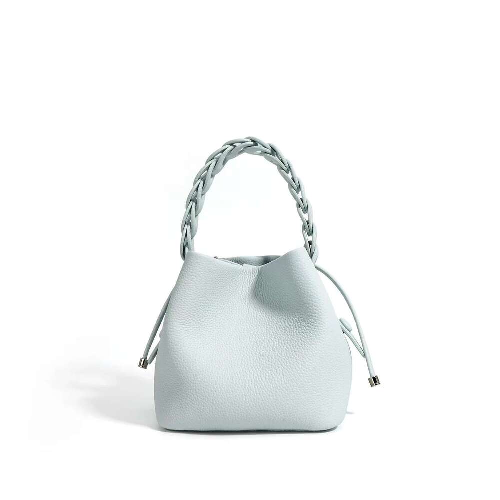 New Soft Genuine Leather Mini Handbag Bucket Simple Fashion Woven Handle High Quality Cowhide Ladies Bag Women's Bag