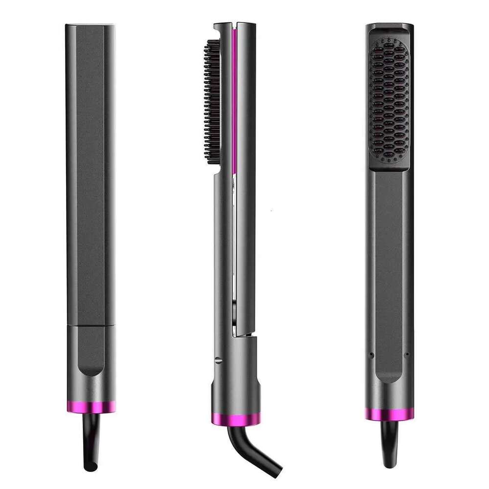 Professional 2 in 1 Straightener Electric Flat iron Anti-Scald Brush Hot Comb Hair Style Tool