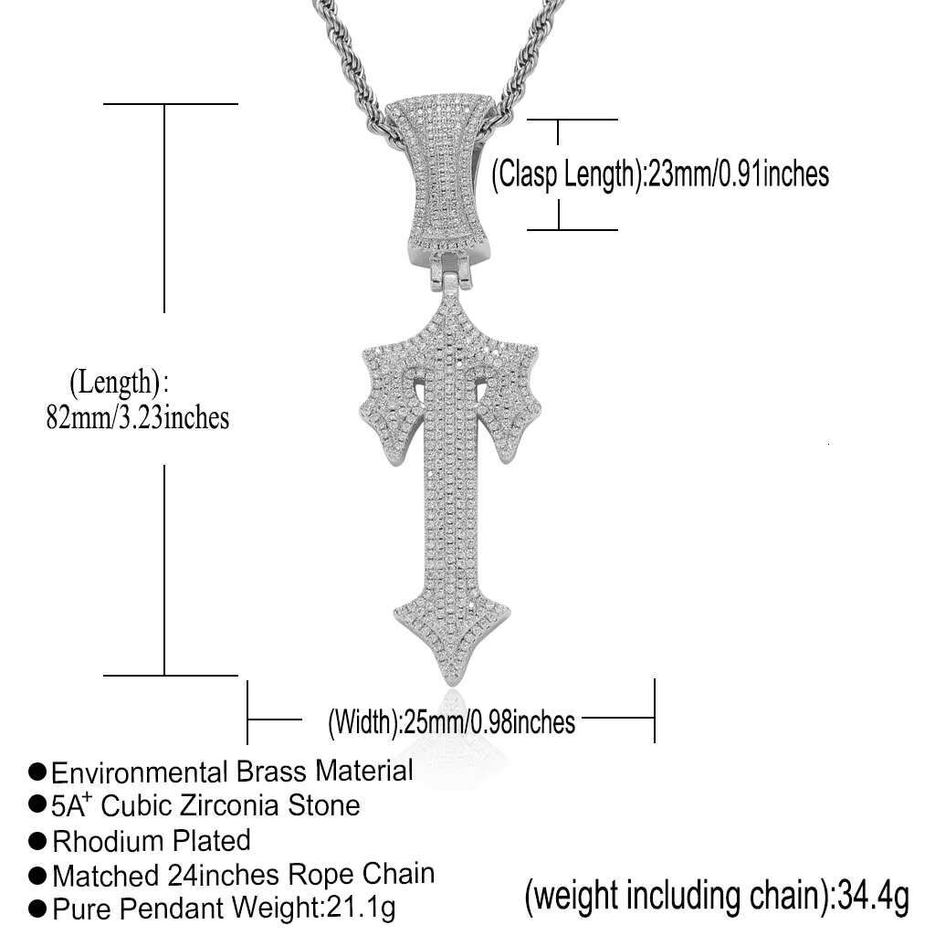 BES Fashion Men's Hip Hop Necklace Jewelry Icy Bling Cubic Zirconia Letter Iced Out Dia Cross Sword Pendant