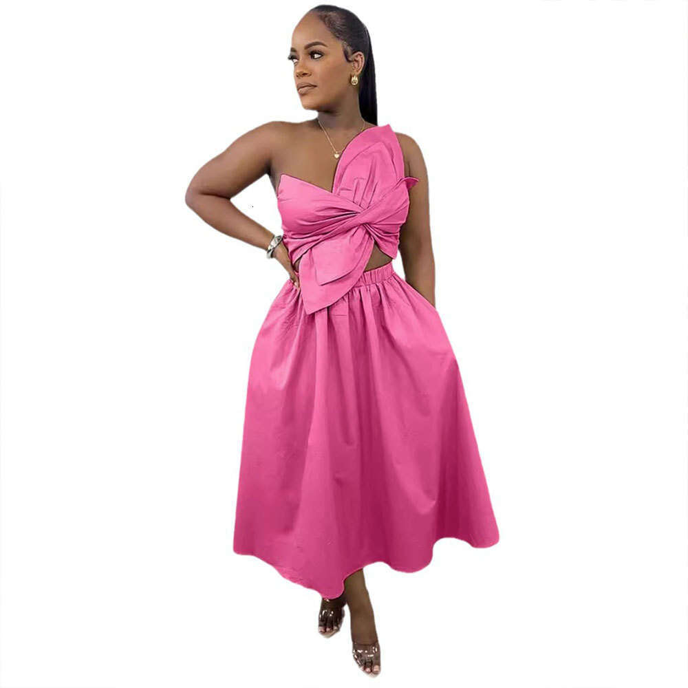White Dress Maxi Dress S10836 Sexy Solid Color Embracing Single Shoulder Petal Hollow Dress KQ