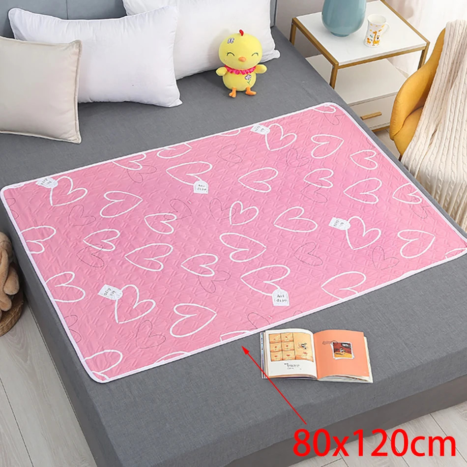 80x120cm 4 Layer Cartoon Dino Heart Diapering Mat Waterproof Washable Changing Pads for Night and Menstrual Protection Baby Care 250515
