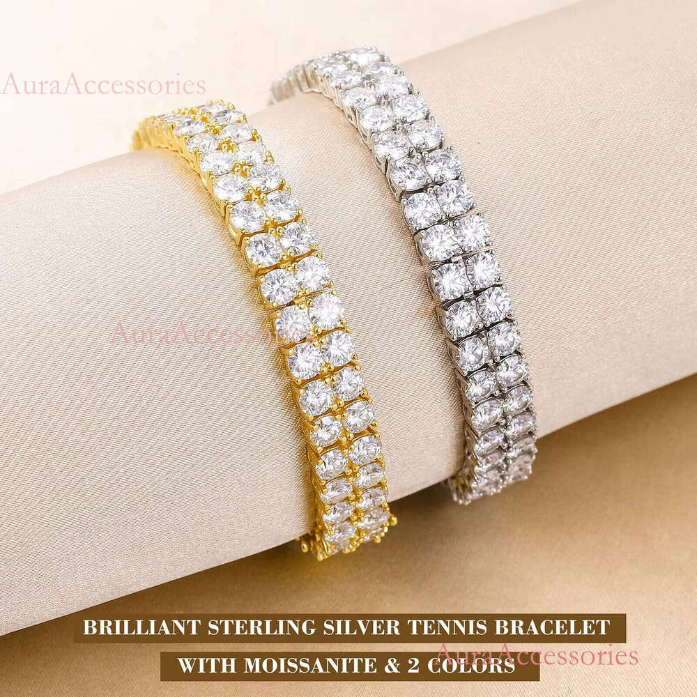 Femme Pass Dia Tester 2 Rows 3mm 4mm 5mm VVS Moissanite White Gold Plated Sterling Sier Tennis Bracelet for Men