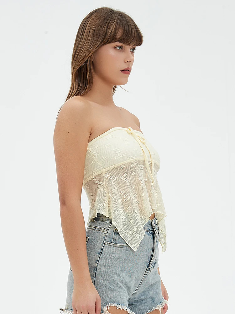 Off Shoulder Sexy Tube Tops Women Y2K Vintage Mesh Crop Womens Summer Party Club Solid Mini Strapless Vest 250515