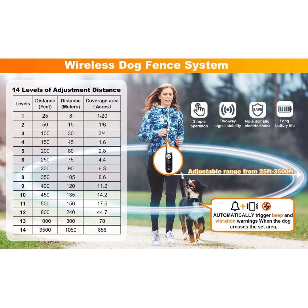 Mimofpet Brand 1800 Meters 6000 Feet Outdoor Pet Invisible Dog Wireless Electric Remote Fence for 4 Dogs