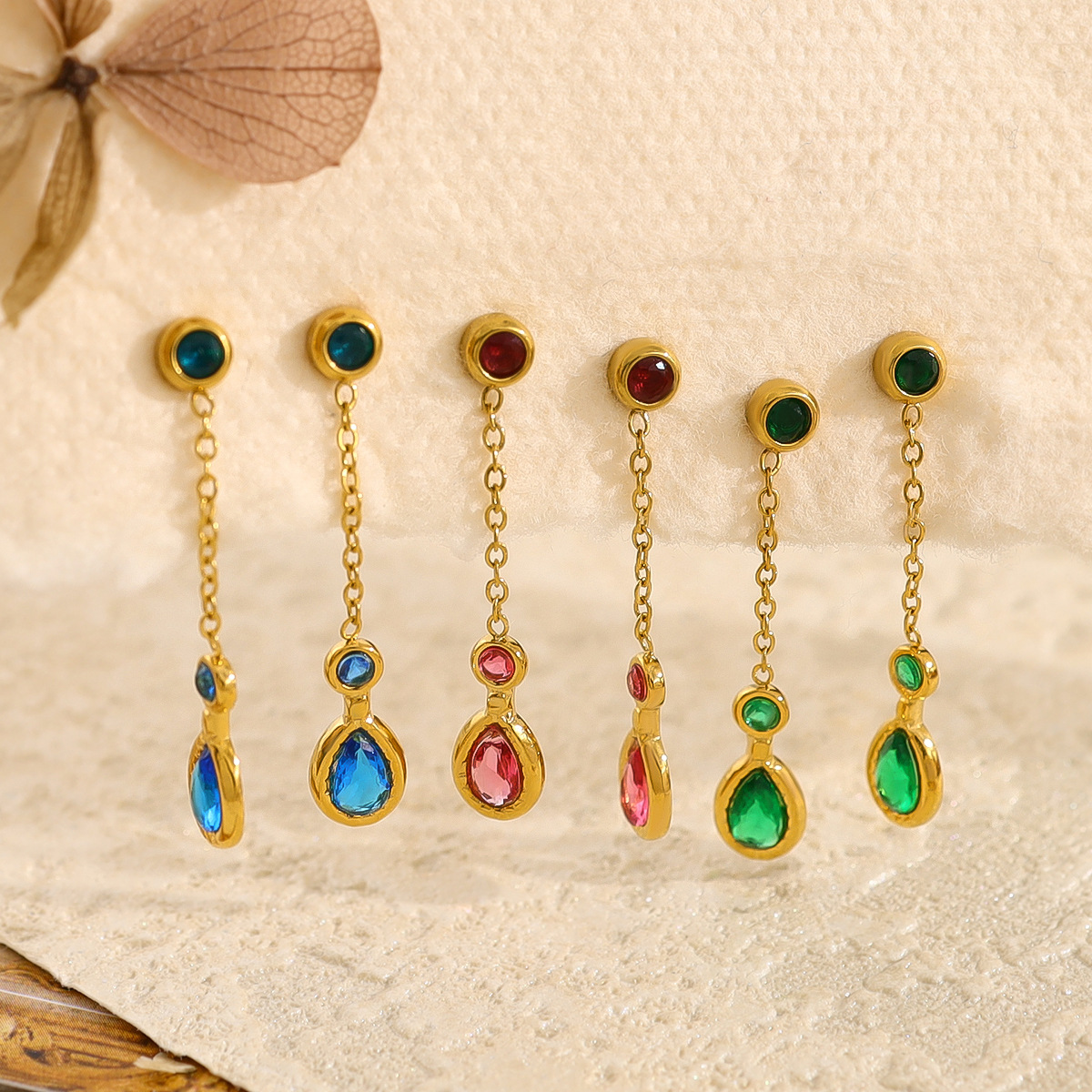 Light Luxury Titanium Steel Water Drop Earrings with Zircon Pendant, Long Dangle Earrings for Women, Simple and Elegant Style
