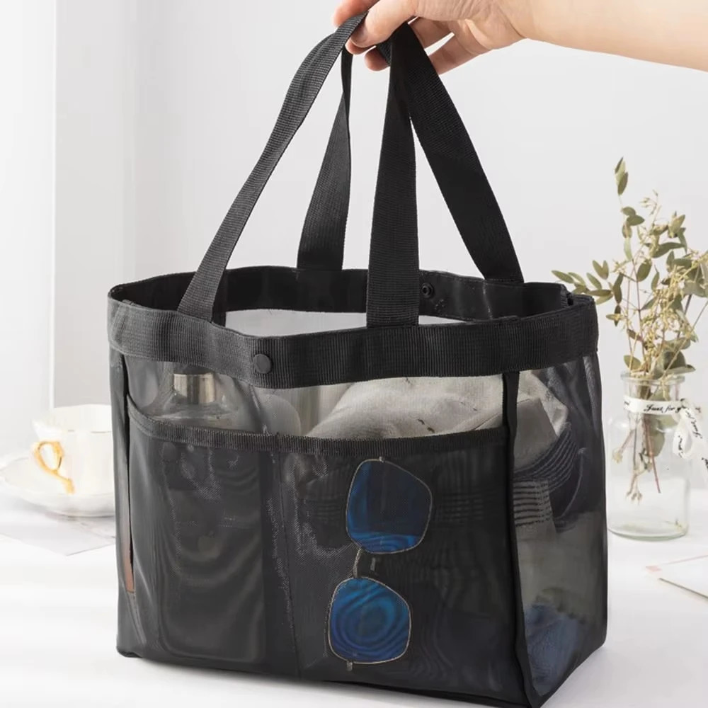 Large Capacity Makeup Storage Bag for Women Multifunctional Mesh Shoulder Travel Bag Transparent Beach Bag Hollow n 250515