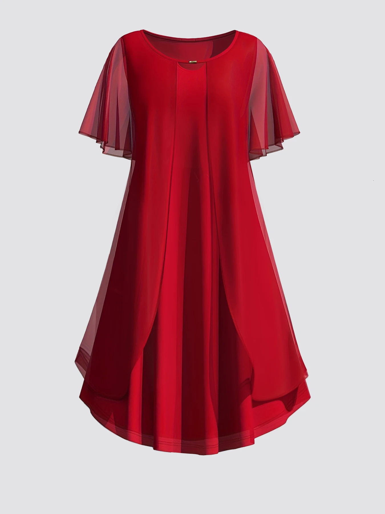 Womens Mesh Plus Size Dress Chiffon Tire Solid Elegant Casual ALine Short Sleeve Midi Summer Fashion Office 250506