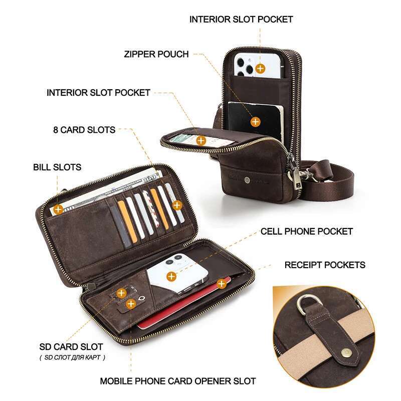 contacts mens crossbody genuine leather shoulder sling bag small messenger waist pack multifunctional long wallet for men