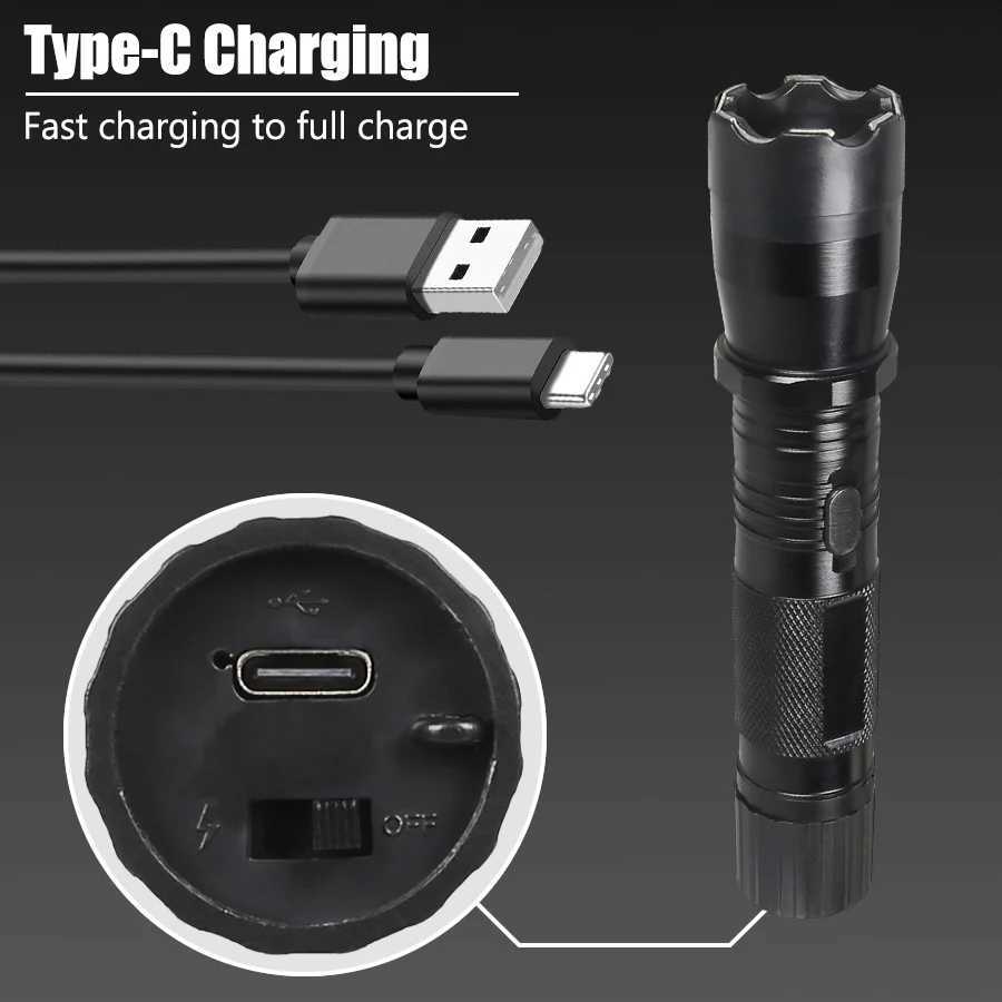 Tactical Flashlight - Aluminum Alloy Rechargeable Self-Defense Strobe Light with Zoom in Function 1 Modes Z250514