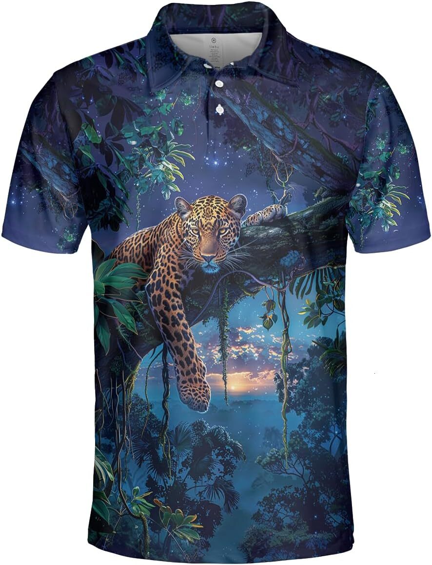 Mens Polo shirt Leopard Polo Shirts for Men - Jaguar Mens Golf Shirts Short Sleeve Dry Fit Casual Tennis