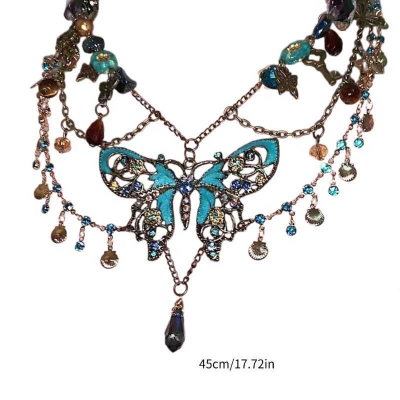 Butterfly Pendant Tassels Waist Jewelry Dainty Butterfly Pendant Multilayer Waist Chain Elegant Beaded Body Chain Y250515