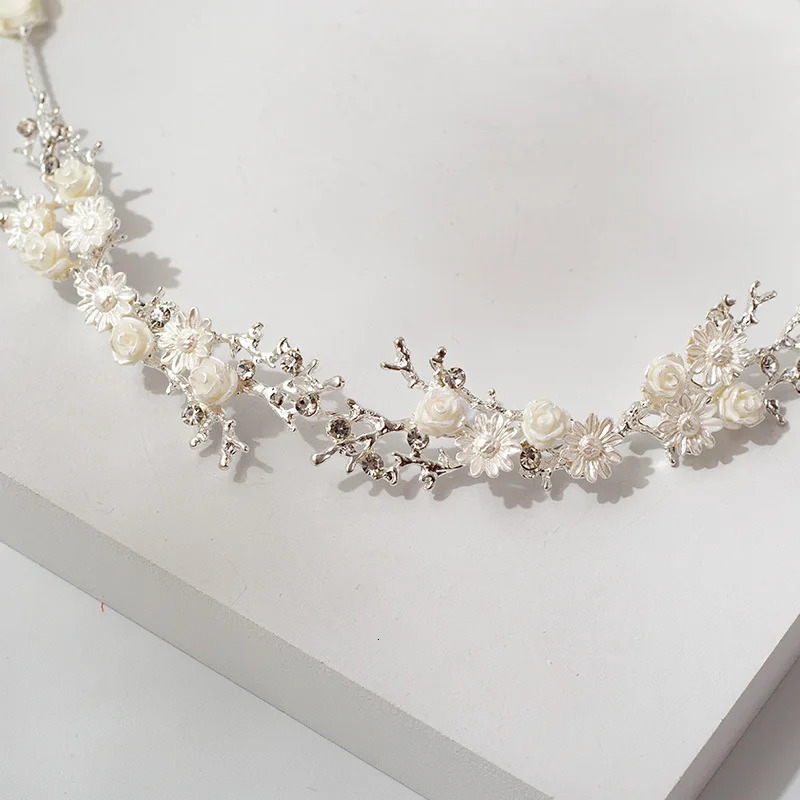 Pearl Rhinestone White Flower Headband Women Wedding Hair Accessories For Women Bride Tiara Headband Hair Jewelry Hairband 250509