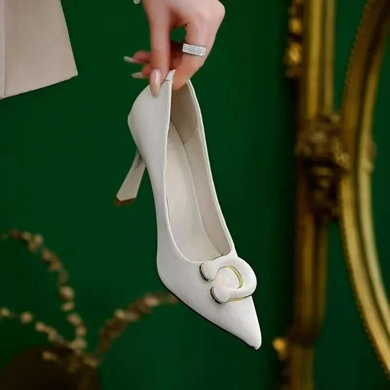 Brand Designer Women Autumn New Sexy Pointed High Heels PU Leather Simple Solid Color Casual Shopping Ladies Party Low Top Shoes