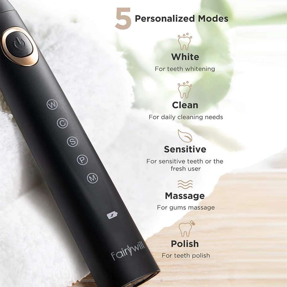 Fairywill Electric Toothbrushes for Adults Kids 5 Modes Smart Timer Rechargeable Whitening Sonic Toothbrush with 10 Brush Heads