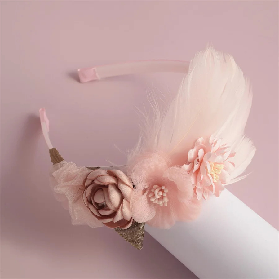Korean Handmade Butterfly Flower Girls Headbands Cute Pearl Feather Wedding Crown Princess Dance Party Headwear Hoop Accessories 250509