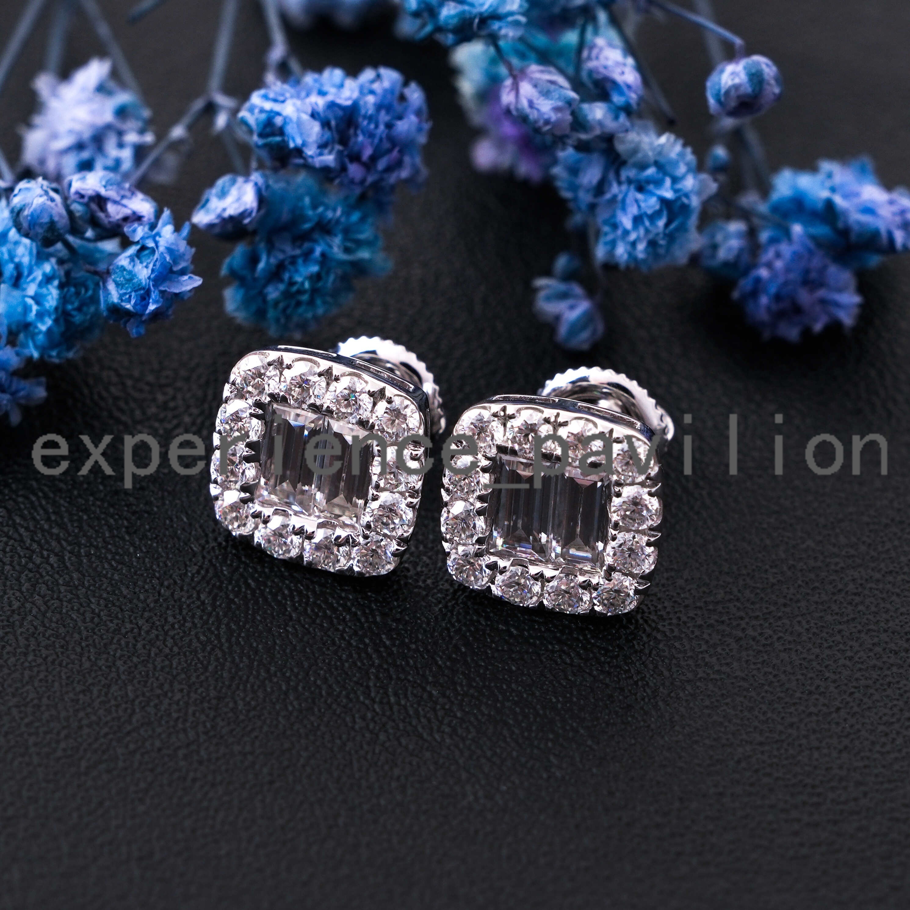 Trendy Vvs Moissanite Diamond Earrings Unisex Solid 10K Gold Jewelry baguette Cut Eat Studs Fine Jewelry Earrings
