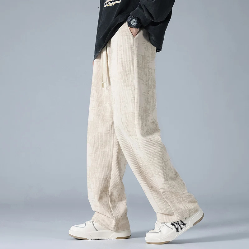Autumn Men Corduroy Fabric Casual Pants Sweatpants Quality Couple Wide Leg Breathable Joggers Straight Neutral Baggy 250515