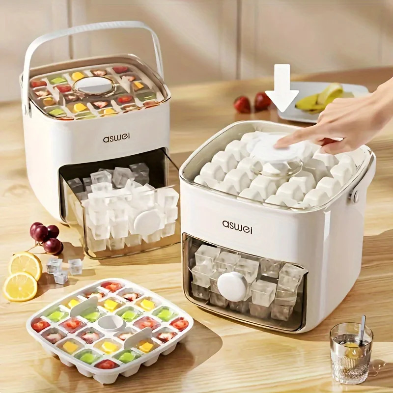 48-Cube Ice Maker with Easy Press Cap - Double Layer Press Portable Household Ice Storage Ice Box 250515