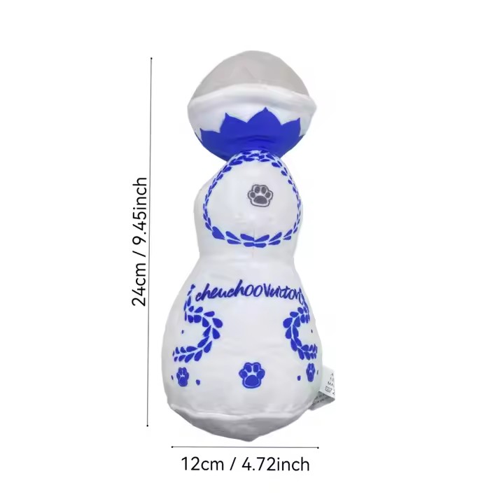 Squeaky Dog Toys Plush Dog Toy with Soft and Highly Elastic Fiberfill Blue White Porcelain Vase Design Stuffed Durable Dog Chew Toys for Small to Larg