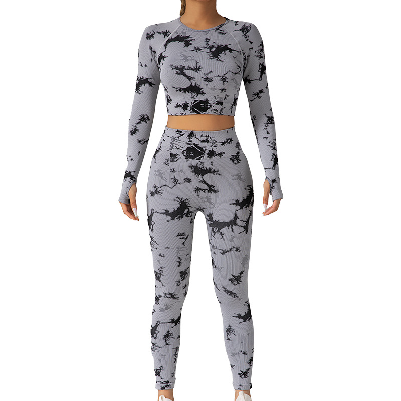 Tie Dye Color Block Athletic Outfit for Women: Stretchy Workout Gear w/ Lifter