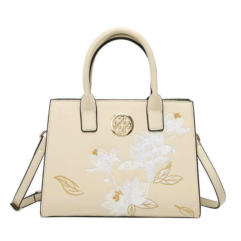 Pure Color Ladies Handbag New Chinese Embroidery Shoulder Fashion Hundred Commuter Girls Crossbody Bag Scarf Decor