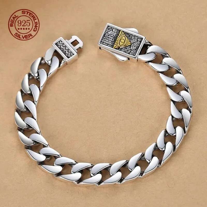 Sterling Sier Horus Eye Of God Cuban Bracelet Men's Hip Hop Simple Gift Fashion Jewelry Accessories