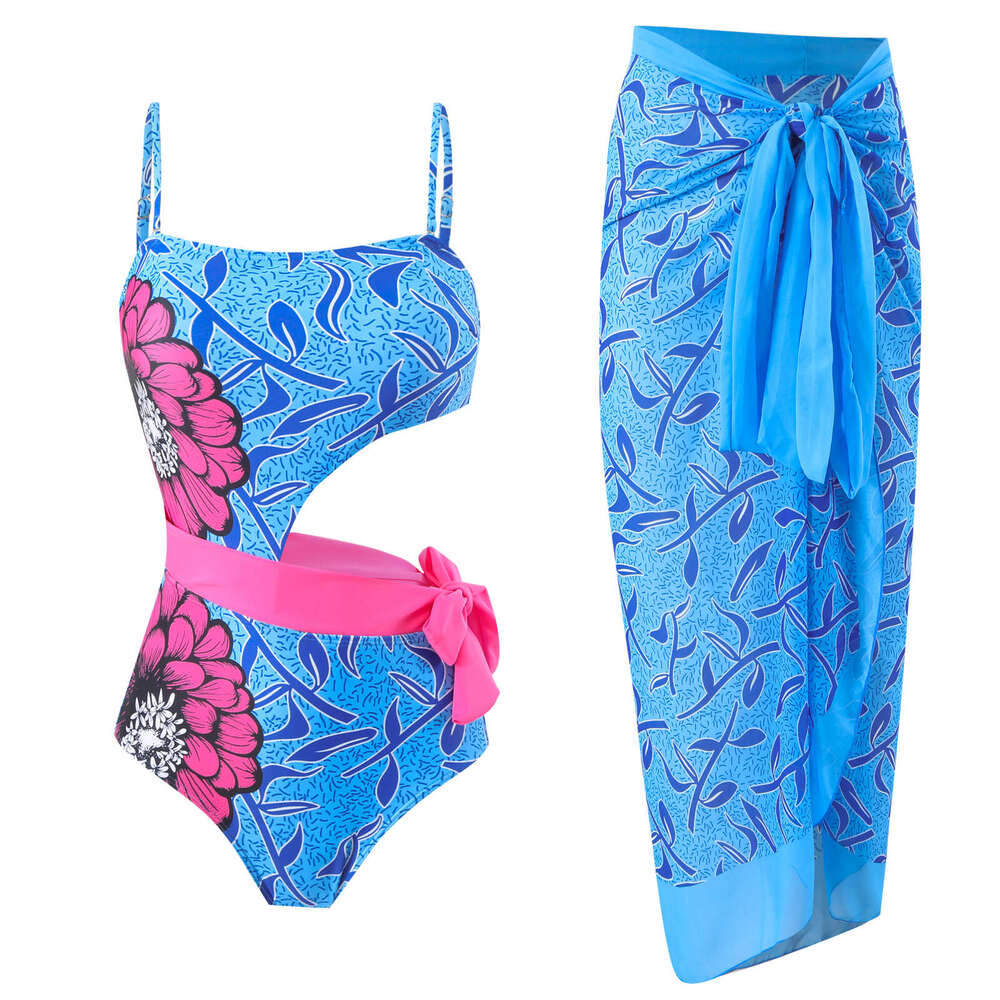 2025 gradient printed one-piece swimsuit for women in Europe America, popular on Instagram, retro strap swimsuit, new style, chic and elegant clothing